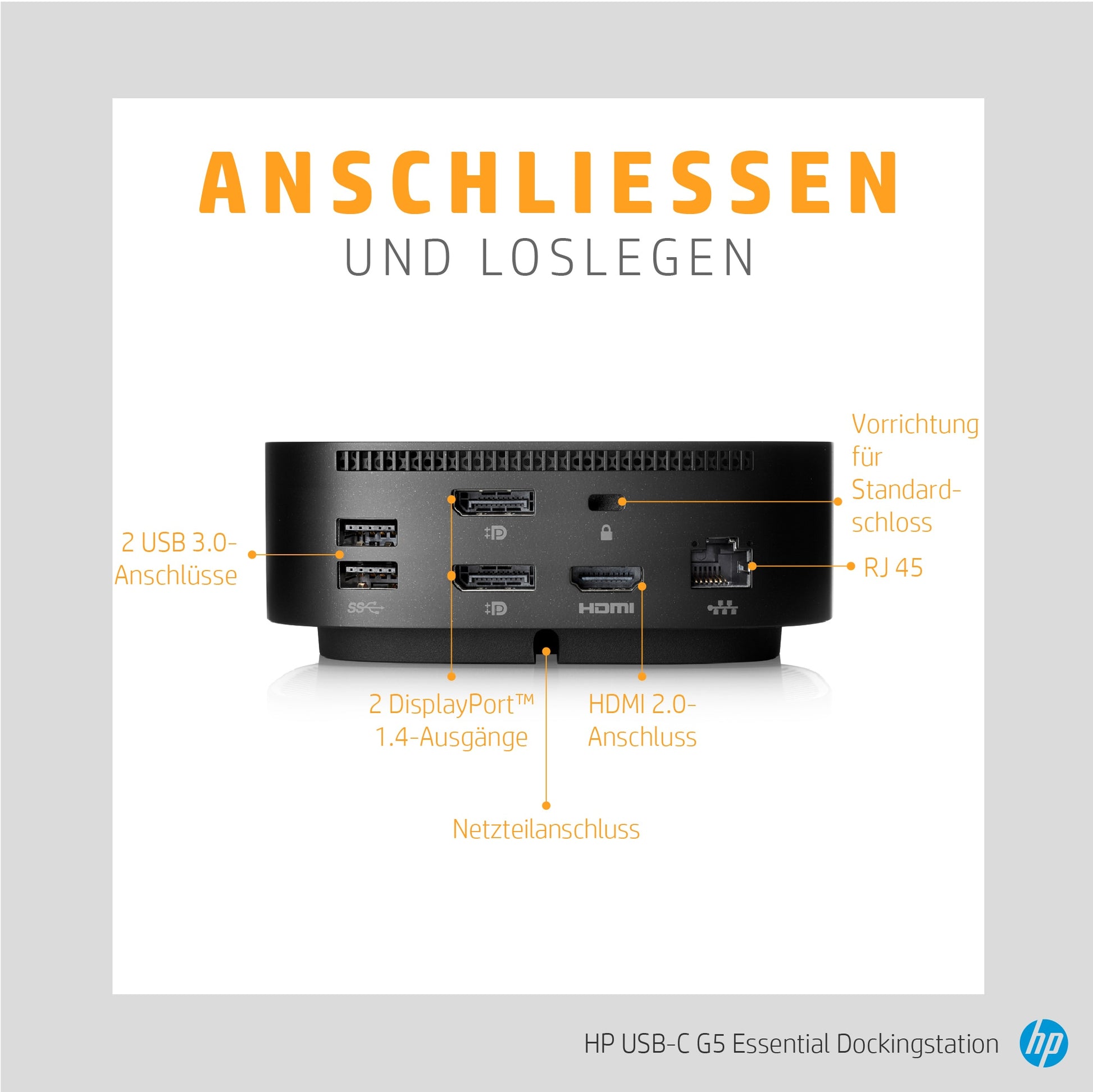 HP G5 Dockingstation – USB-C, 2× DP, 1× HDMI, 4× USB-A, 120 W PD, 3,5 mm Audio, für Windows/Mac/ChromeOS