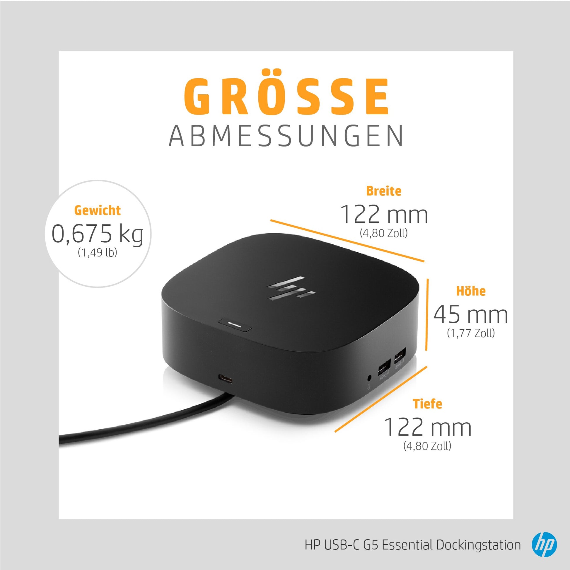 HP G5 Essential Dockingstation – USB-C, 2× DP, 1× HDMI, 4× USB-A, 3,5 mm Audio, 120 W PD, für Mac/ChromeOS