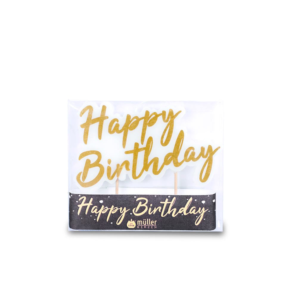 Müller Kerzen Geburtstagskerzen Happy Birthday – Weiss – Ø 1 cm × 8 cm – 1 Stk