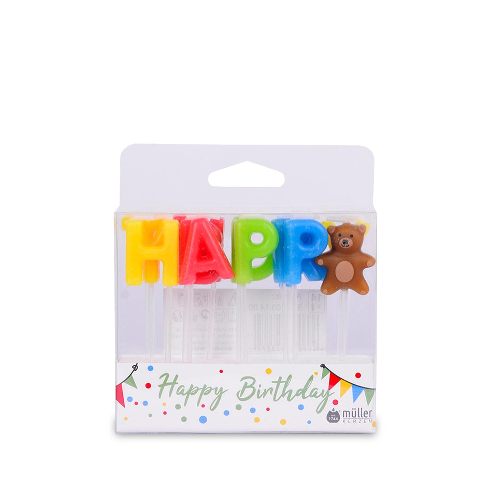 Müller Kerzen Geburtstagskerzen Happy Birthday – mehrfarbig – 1,7 × 7,5 cm – 14 Stk