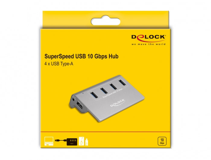 DeLOCK USB-Hub – 4× USB-A, 10 Gbit/s, für Windows/Mac/Linux