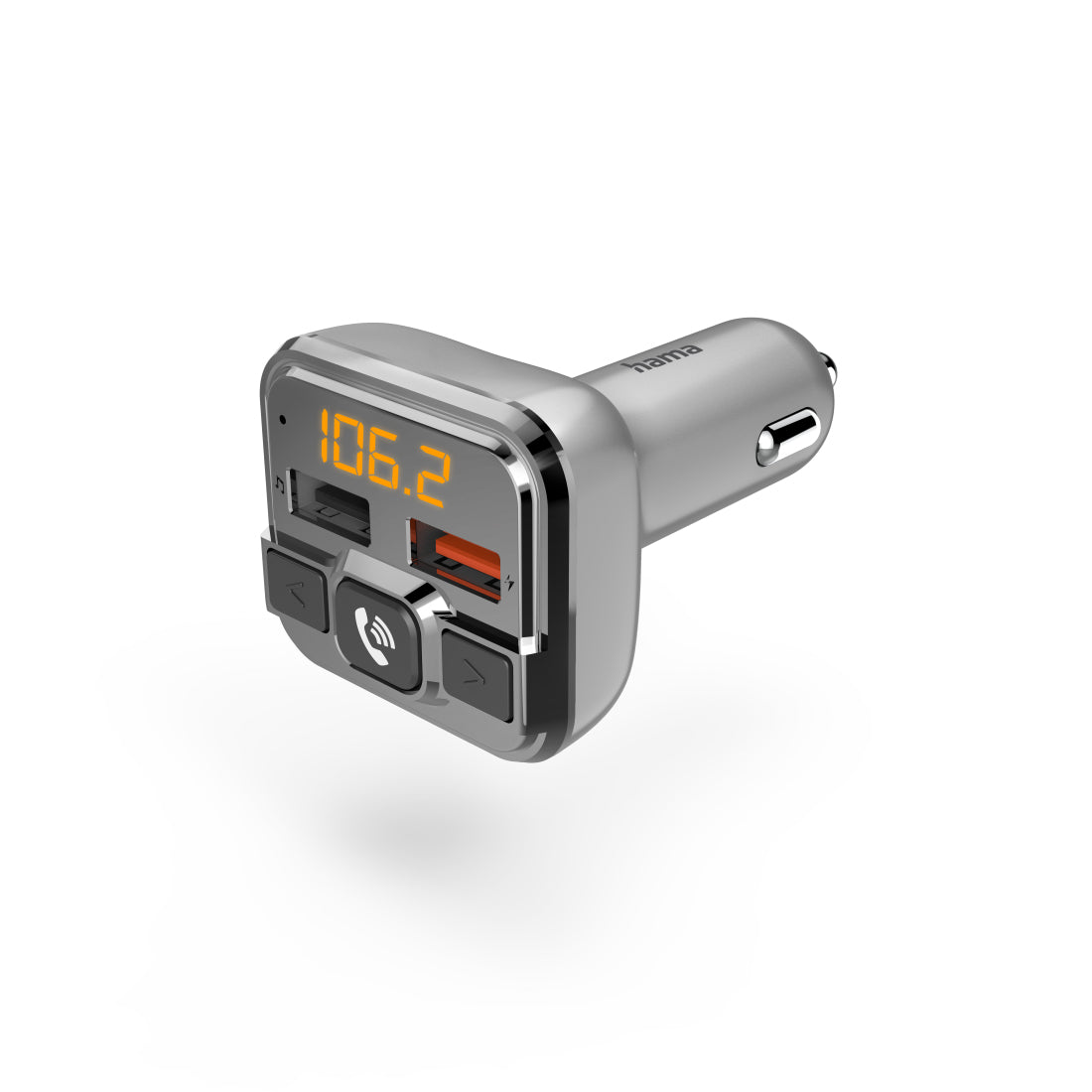 Hama FM-Transmitter – Bluetooth, 2x USB-A, microSD, 3 A, Zigarettenanzünder, Grau