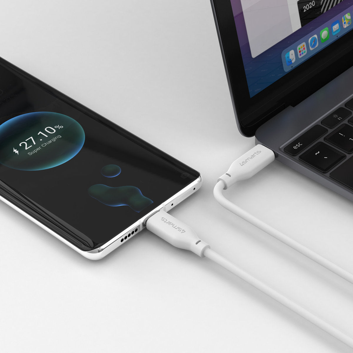 4smarts USB-C auf USB-C Kabel – USB 2.0 (480 Mbit/s) – 1,5 m – PD 60 W – TPE-Mantel – Weiss