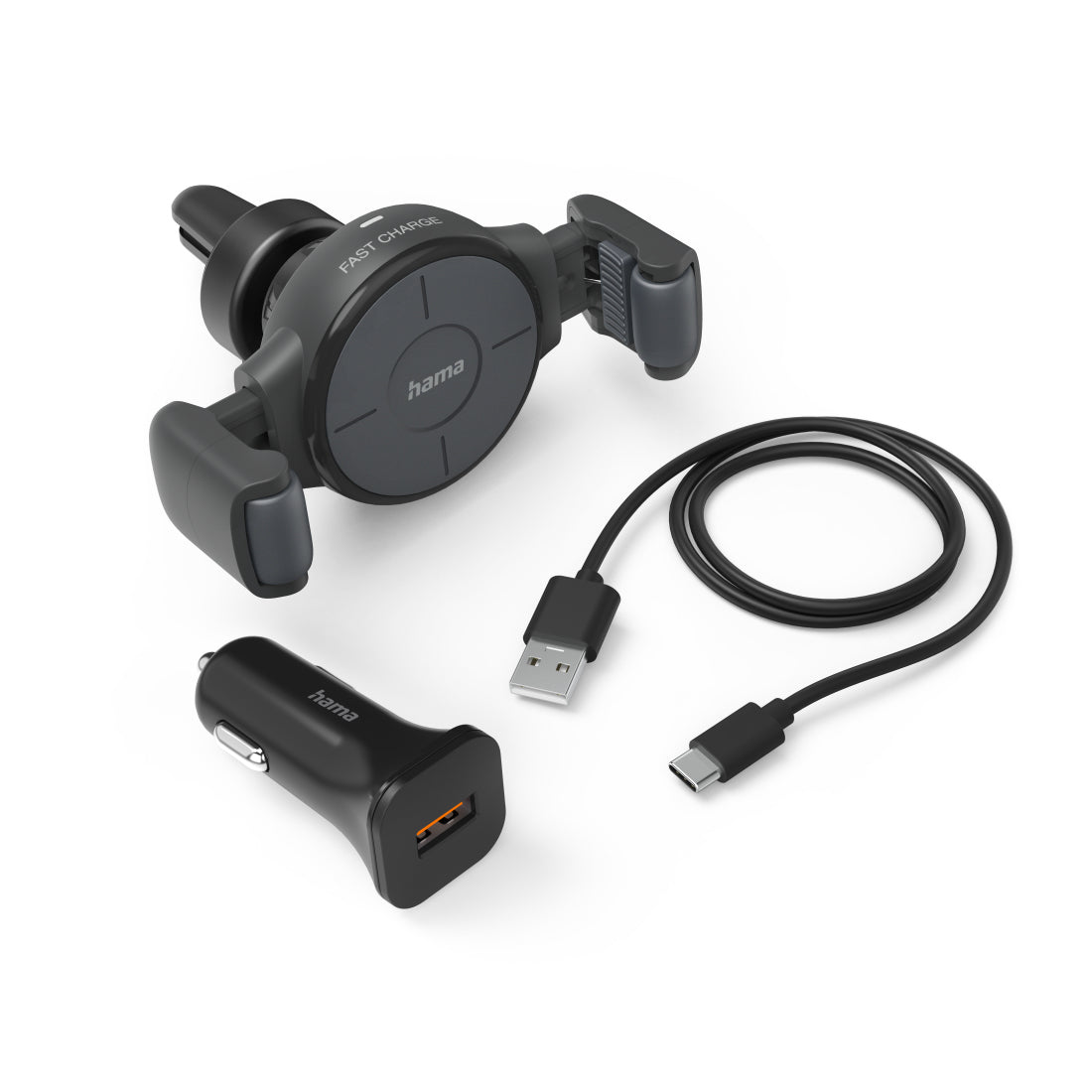 Hama FC10 Flex-Set – Auto-Ladehalterung (kabellos) – Qi 10 W, Lüftungsschlitz, inkl. Kabel – Anthrazit