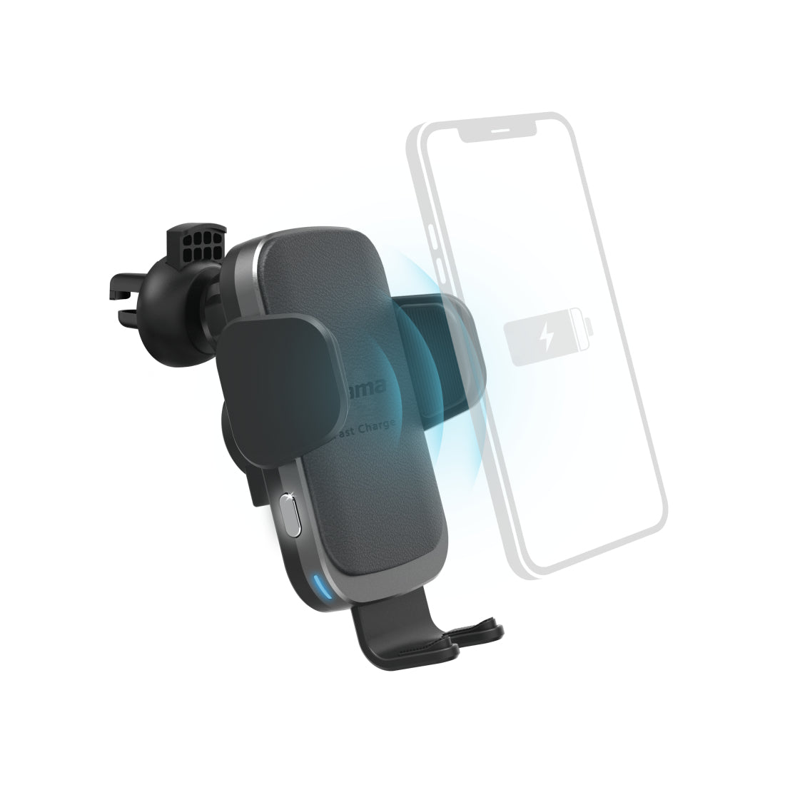 Hama FC10 Motion – Auto-Ladehalterung (kabellos) – Qi 10 W, USB-C – Lüftungsschlitz – Schwarz
