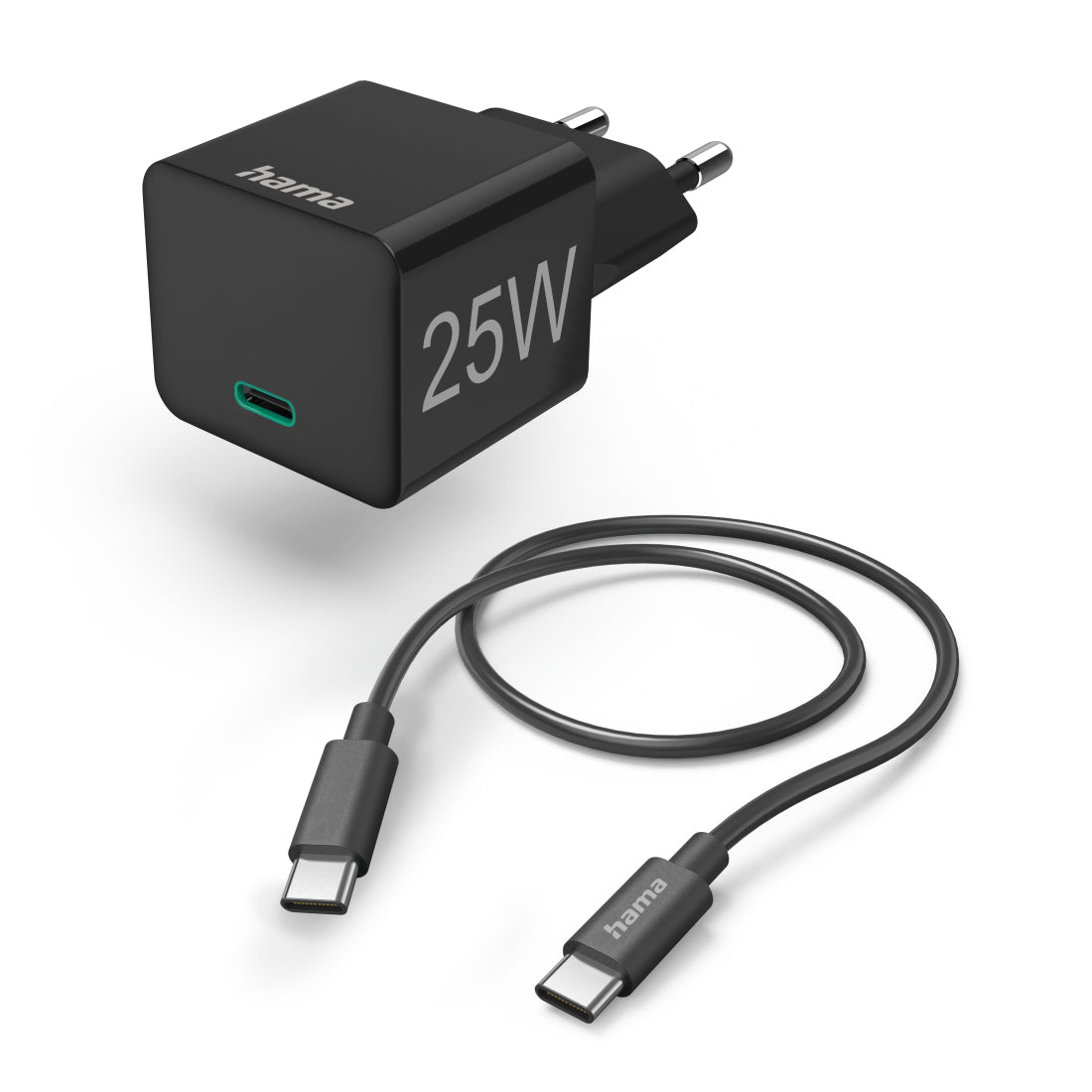 Hama 00201623 USB-Ladegerät 25 W – USB-C×1 – PD, QC 3.0 – für Smartphones, Tablets – Schwarz