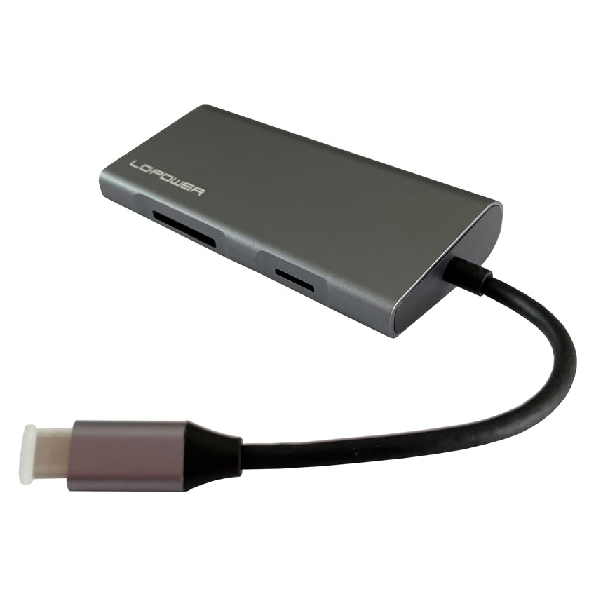 LC-Power LC-C-multi-5 Multiport-Adapter – USB-C, 1× HDMI, 3× USB-A, 1× USB-C, 100 W PD, GbE, SD/microSD