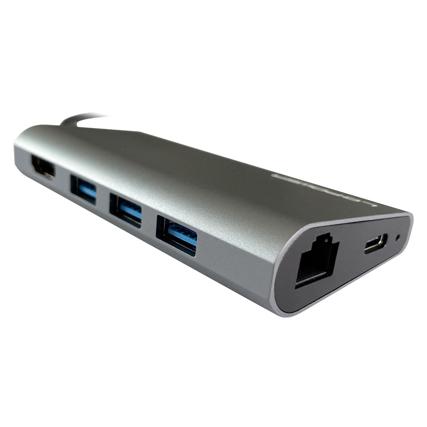 LC-Power LC-C-multi-5 Multiport-Adapter – USB-C, 1× HDMI, 3× USB-A, 1× USB-C, 100 W PD, GbE, SD/microSD