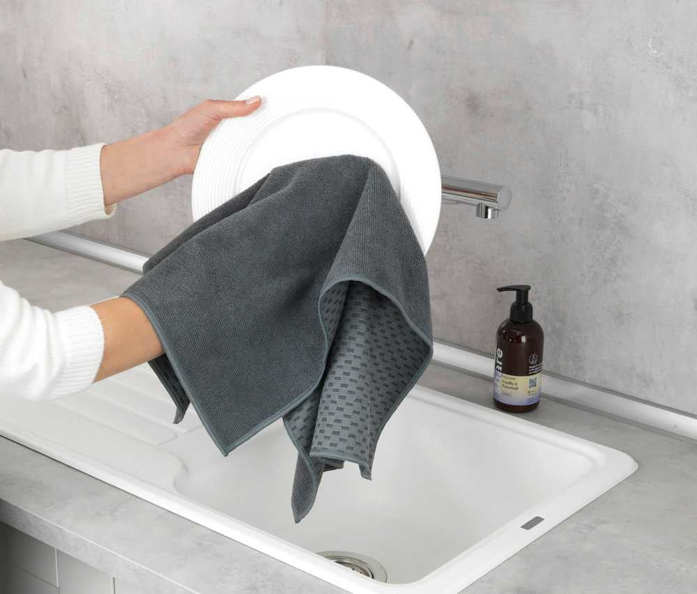 WENKO Geschirrtücher 2er-Set, 40 × 60 cm, Mikrofaser, Hellgrün/Grau