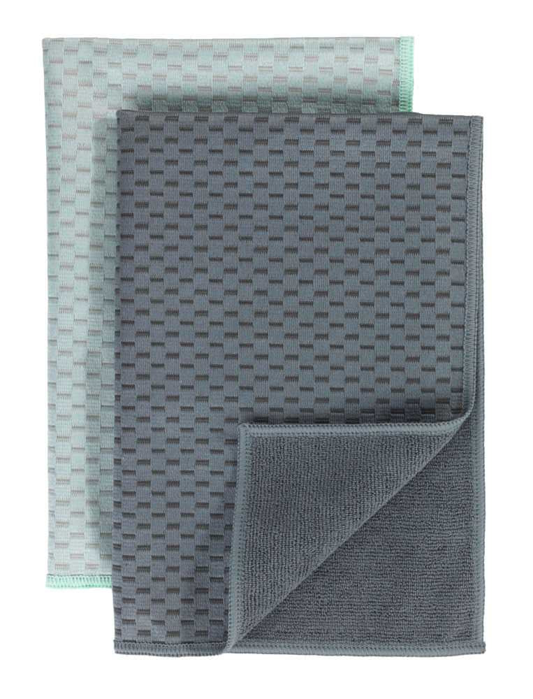 WENKO Geschirrtücher 2er-Set, 40 × 60 cm, Mikrofaser, Hellgrün/Grau