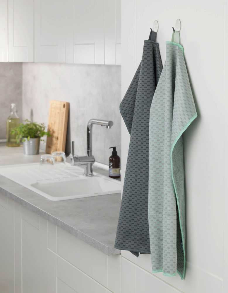 WENKO Geschirrtücher 2er-Set, 40 × 60 cm, Mikrofaser, Hellgrün/Grau