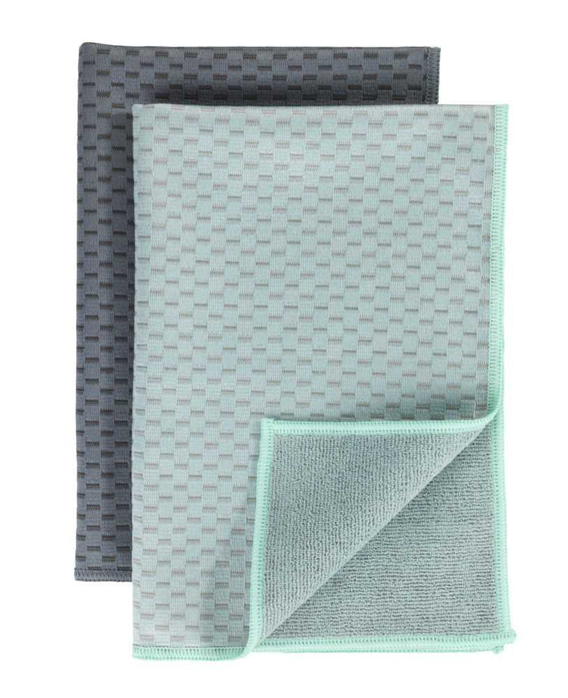 WENKO Geschirrtücher 2er-Set, 40 × 60 cm, Mikrofaser, Hellgrün/Grau