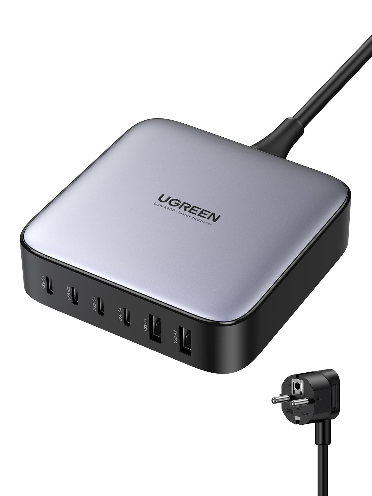 Ugreen Nexode Ladegerät (EU) – 200 W, 4× USB-C + 2× USB-A – für iPhone 14, MacBook Pro M1, Nintendo Switch