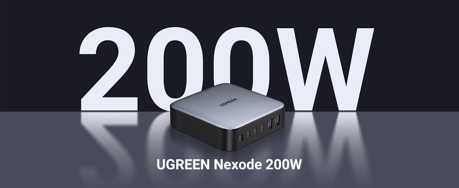 Ugreen Nexode Ladegerät (EU) – 200 W, 4× USB-C + 2× USB-A – für iPhone 14, MacBook Pro M1, Nintendo Switch