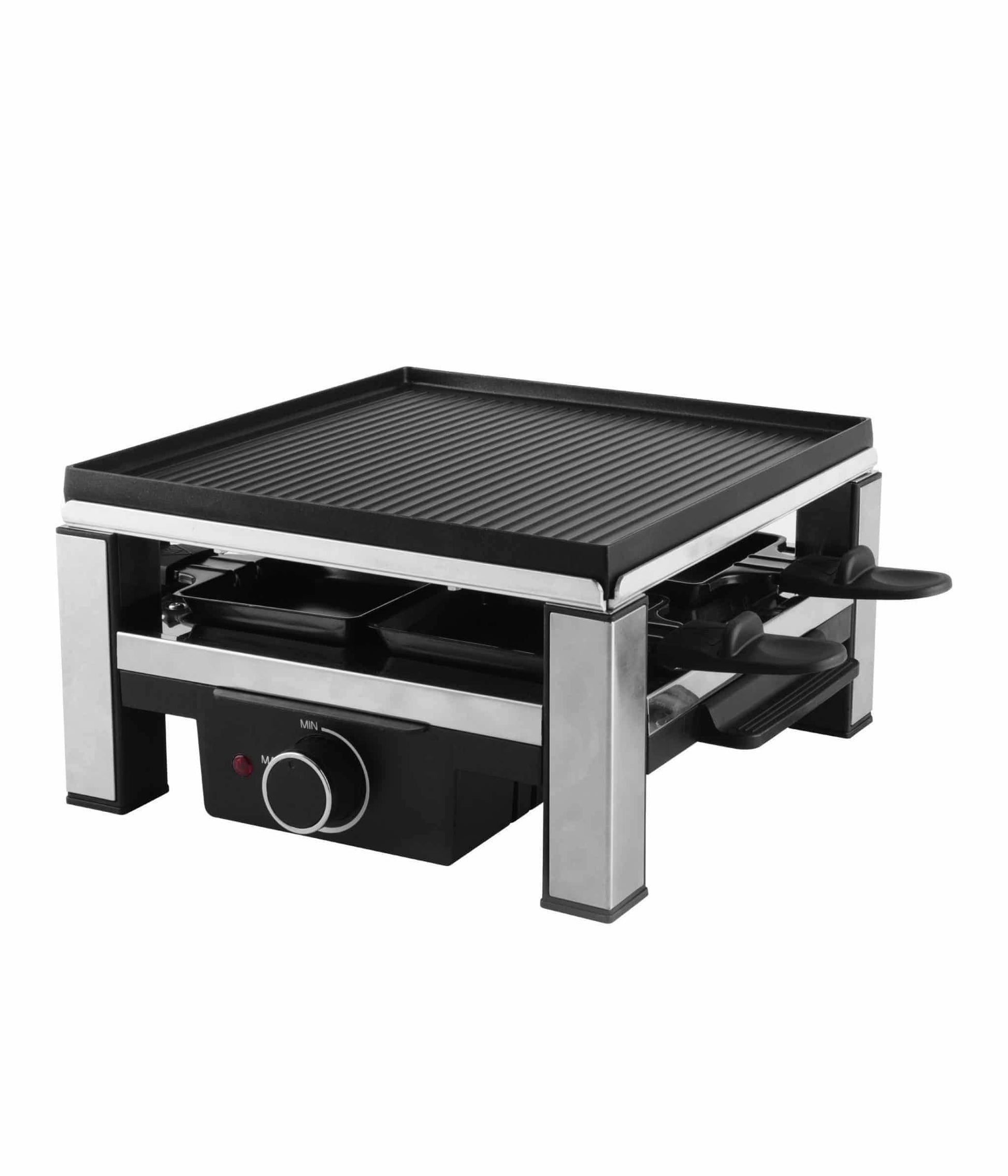 Ohmex Raclette-Grill OHM-RCL-2294 – 4 Personen, 900 W, Aluminium-Druckguss-Grillplatte – Schwarz