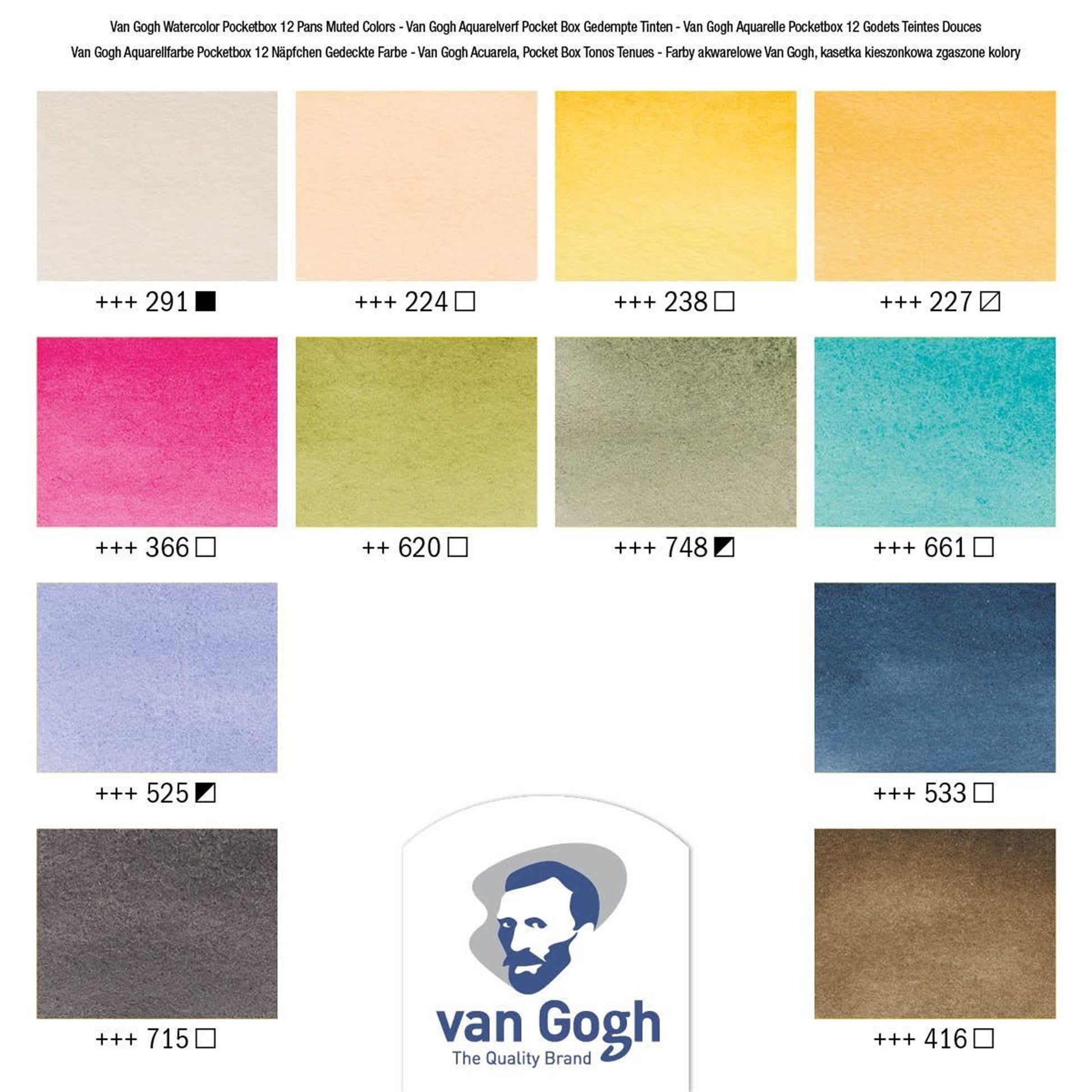 Royal Talens Van Gogh Aquarellfarbe – gedeckte Farbtöne, 12 Farben – Palette, inkl. Pinsel