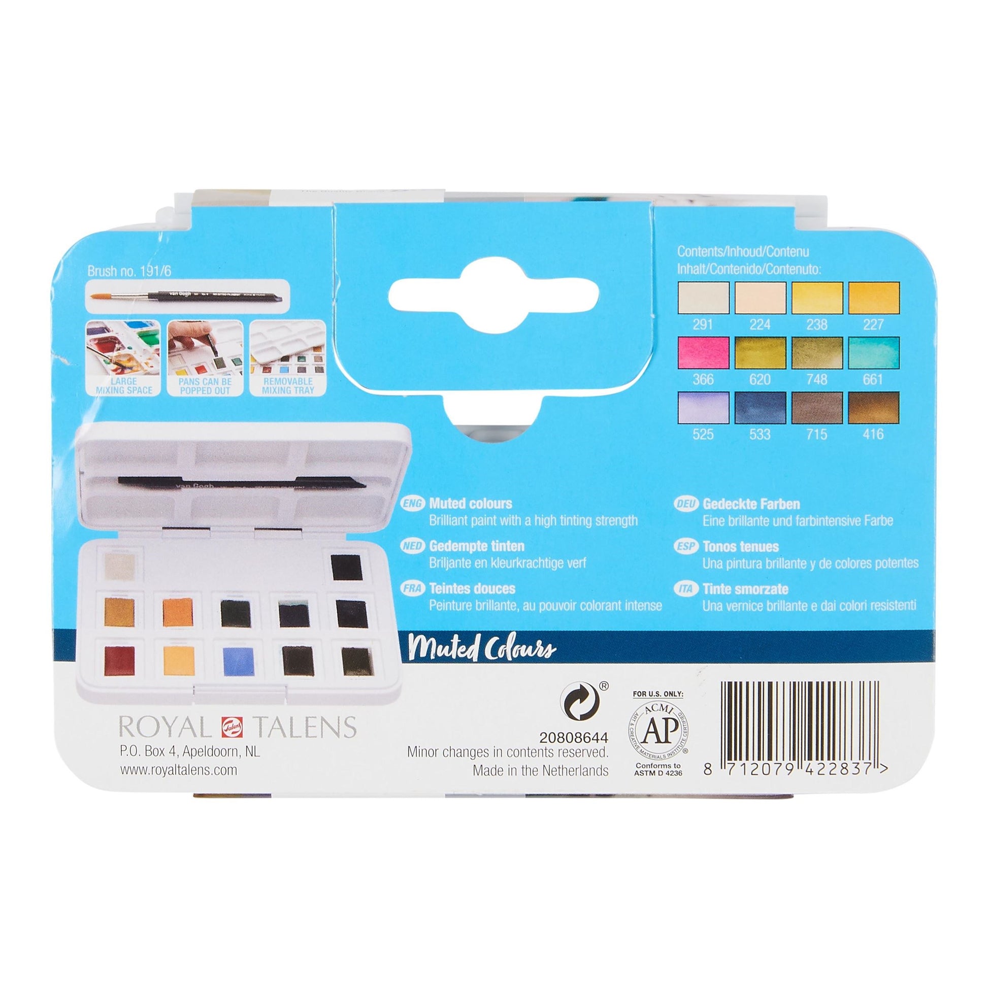 Royal Talens Van Gogh Aquarellfarbe – gedeckte Farbtöne, 12 Farben – Palette, inkl. Pinsel