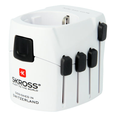 SKROSS – Reiseadapter – 100–250 V, 1750 W, 7 A, 3-polig (geerdet) – von USA nach Europa – weiss – 55×58×72 mm