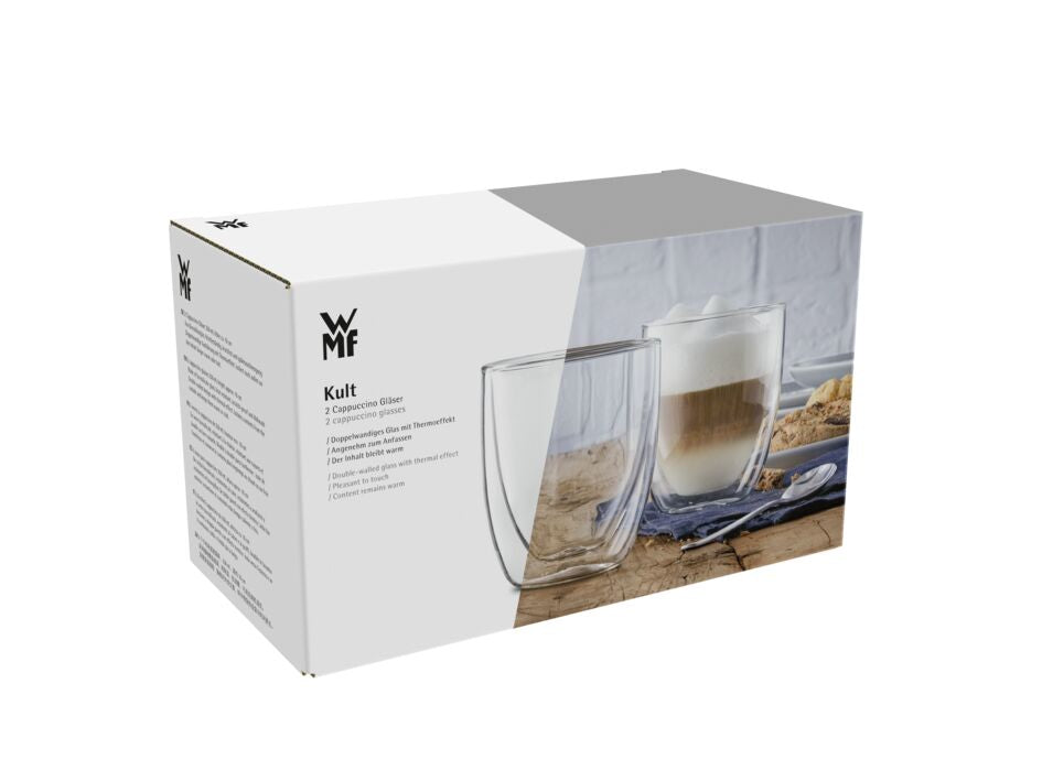WMF Cappuccinoglas Kult – 2er Set, 250 ml, Borosilikatglas, Transparent, doppelwandig, spülmaschinenfest