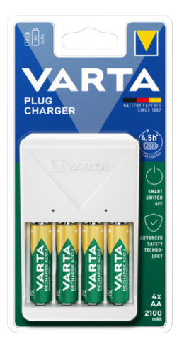 Varta 56706 Batterieladegerät 4× – für NiMH AA/AAA – inkl. 4×AA 2100 mAh – weiss