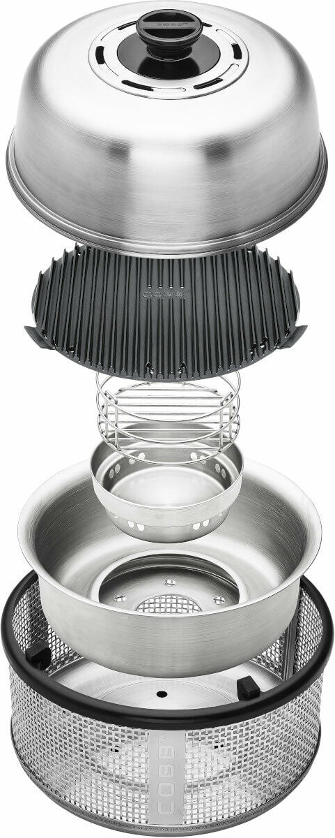 Cobb Camping-Grill Premier Air Deluxe – 5 Personen, 26 × 26 cm Kochfläche, Holzkohle – Edelstahl