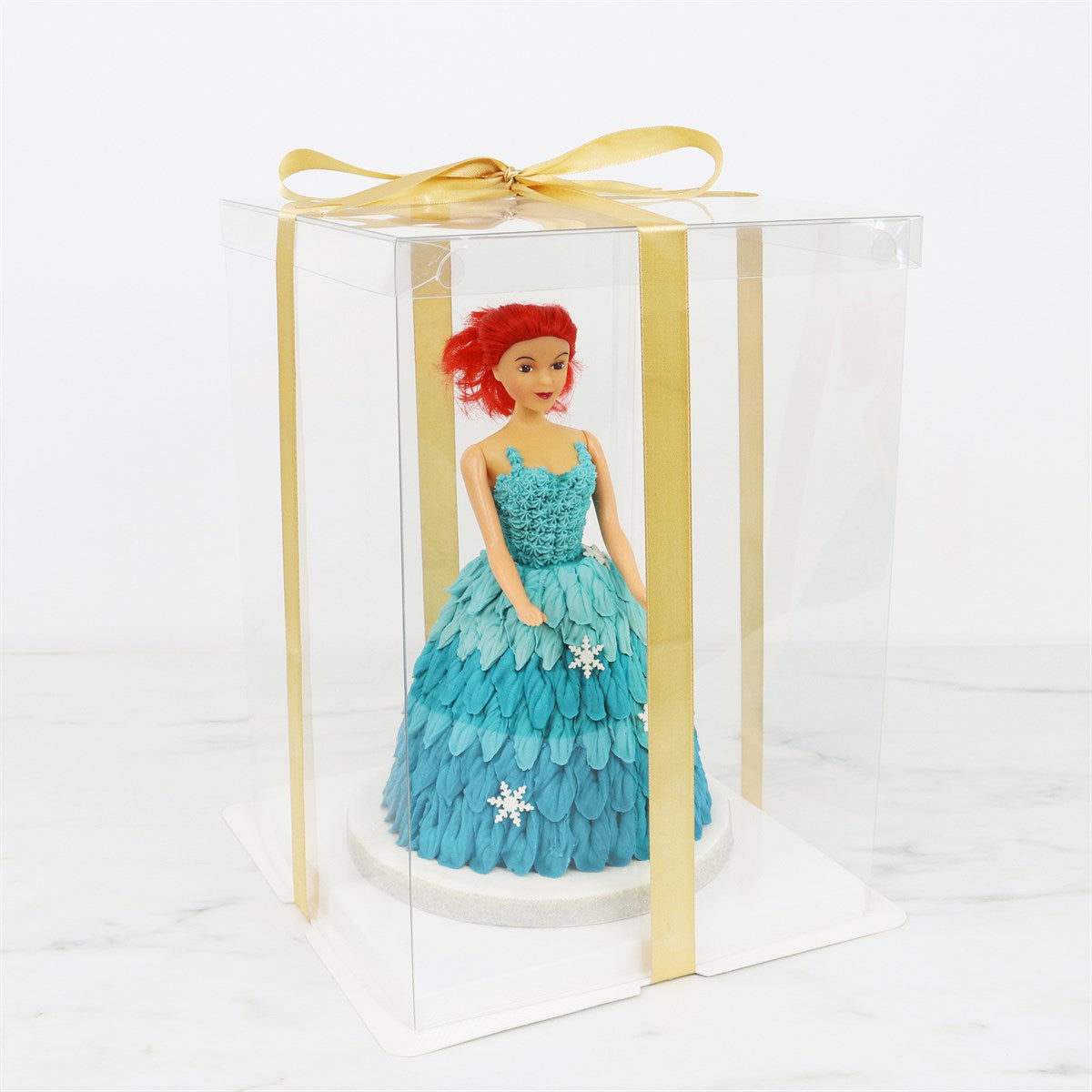 PME Tortenbox – mit goldenem Satinband – Transparent – 15 × 15 × 18 cm – Kunststoff (PET)