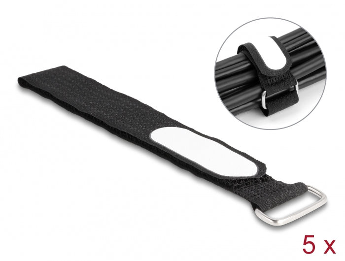 DeLOCK Klettkabelbinder, 25 mm × 0,31 m, Schwarz, 5 Stück
