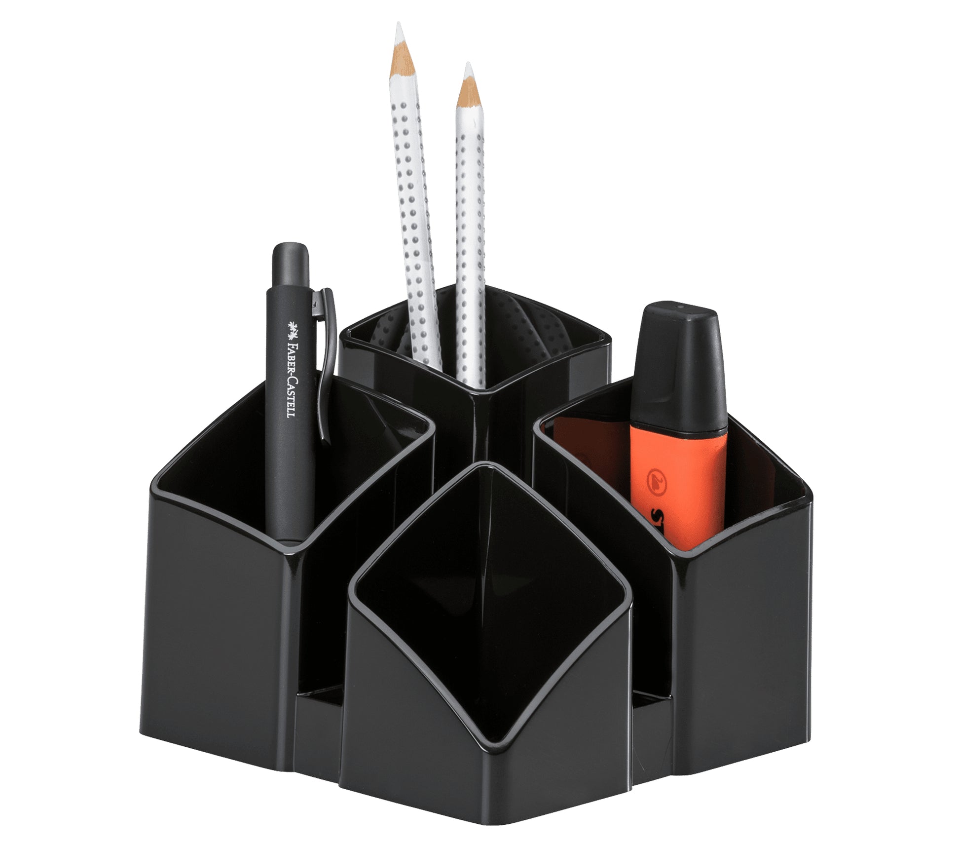 HAN SCALA 17450-13 Stifteköcher – 4 Fächer, Schwarz, Polystyrol (PS), B 125 × H 100 × T 125 mm