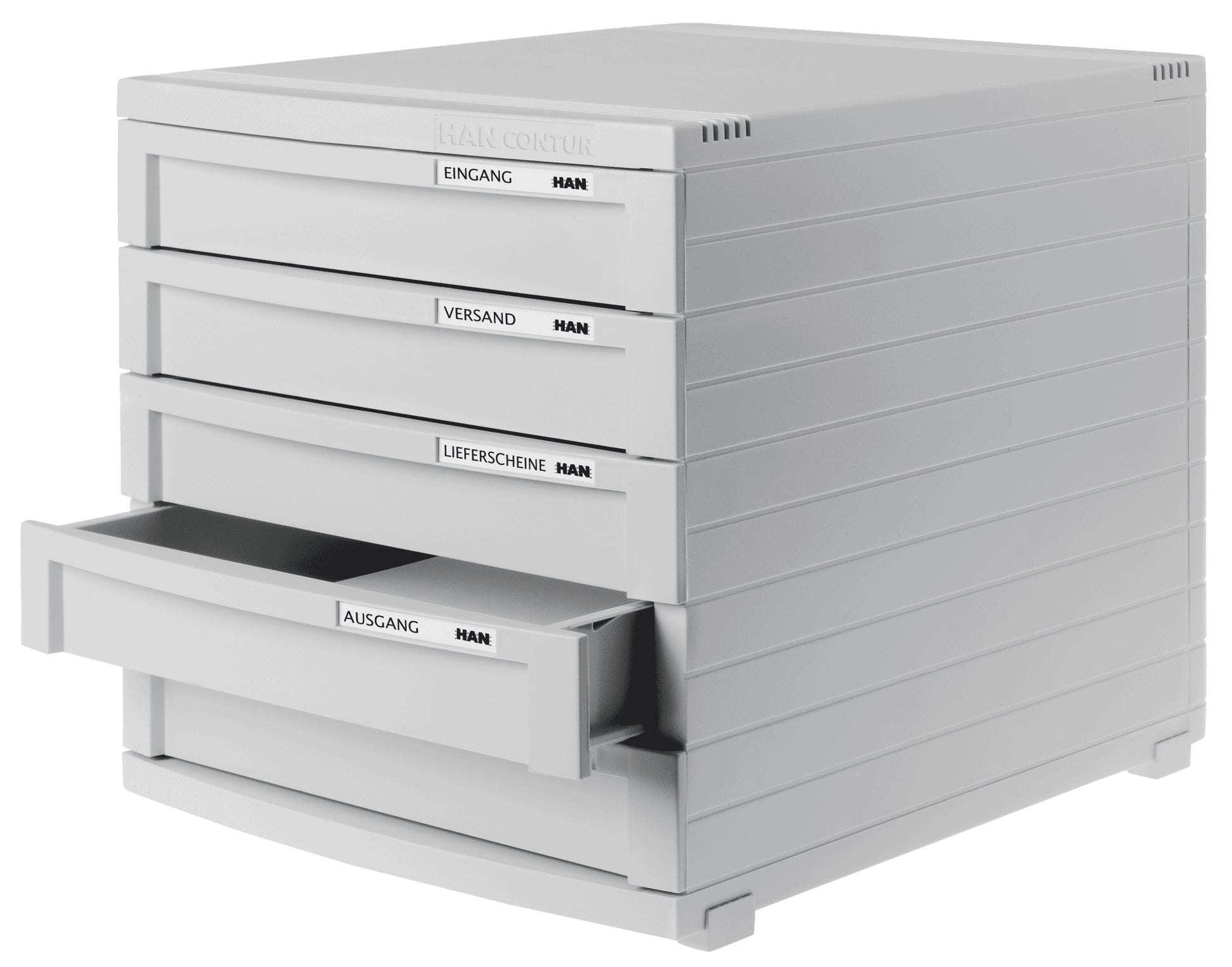 HAN Contur Schubladenelement – 5 Schubladen, für A4, grau, Polystyrol (PS), B 382 × H 307 × T 300 mm