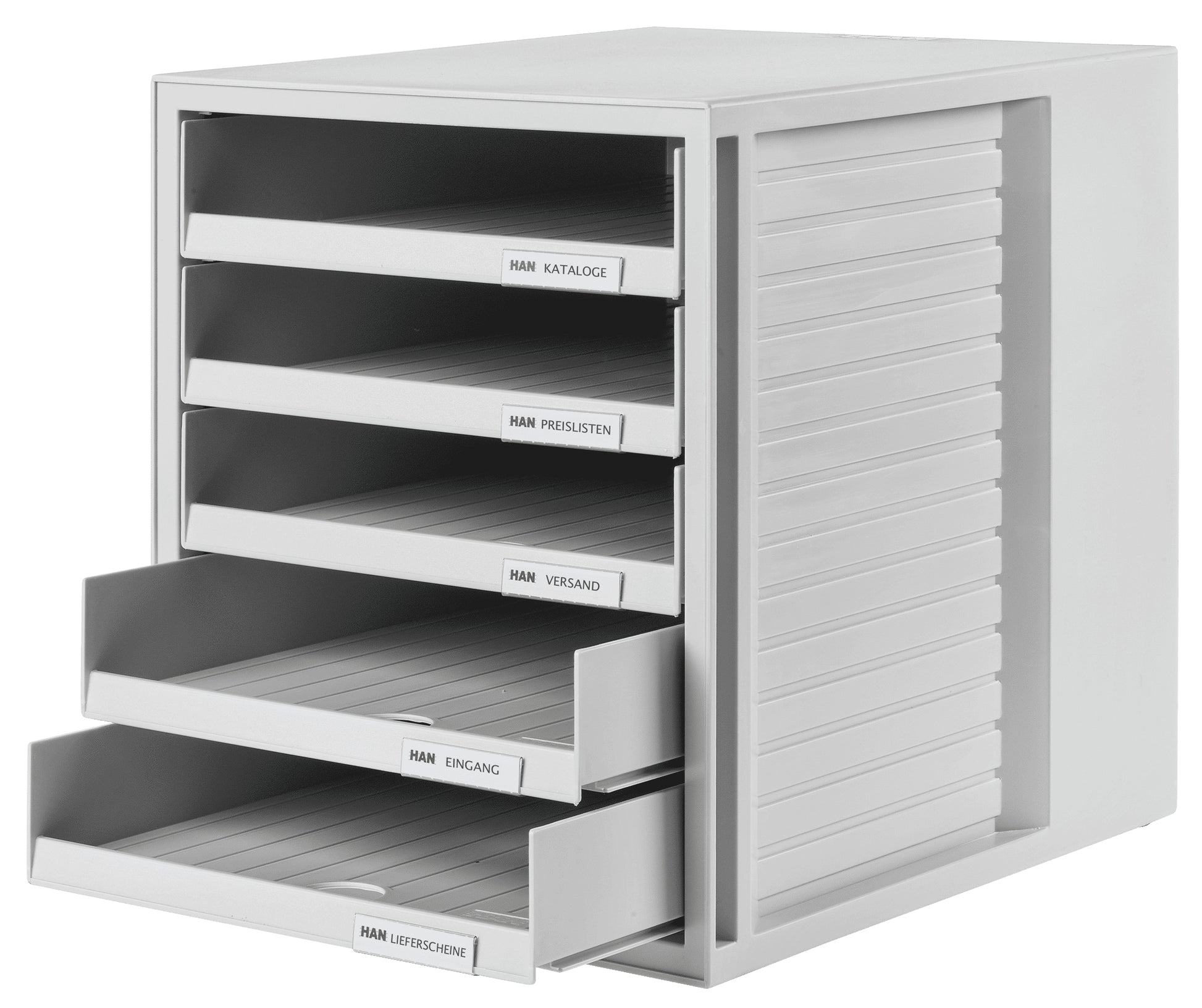 HAN Schubladenelement – 5 Schubladen, für A4, stapelbar, grau, Polystyrol (PS), B 330 × H 320 × T 275 mm