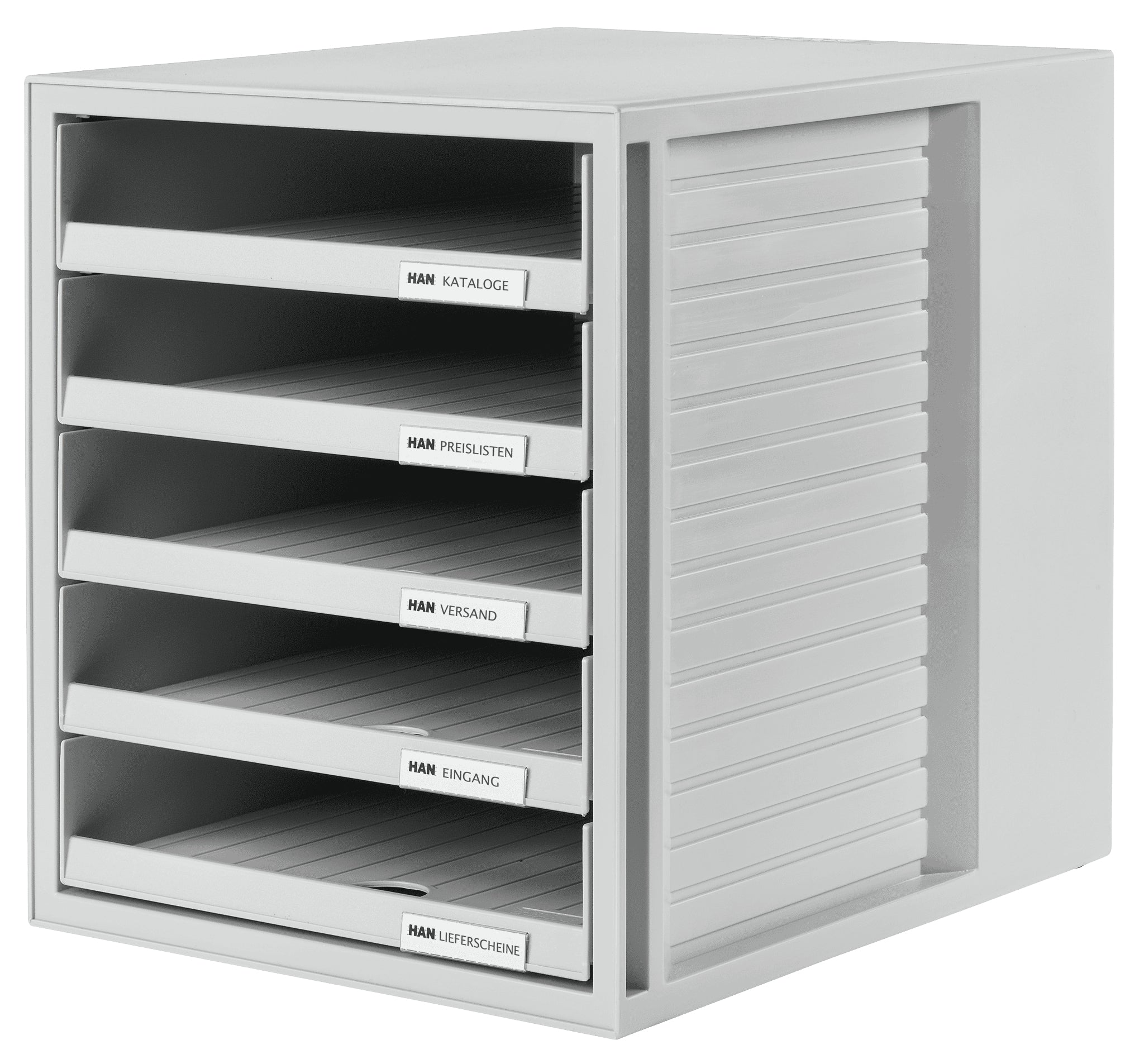 HAN Schubladenelement – 5 Schubladen, für A4, stapelbar, grau, Polystyrol (PS), B 330 × H 320 × T 275 mm
