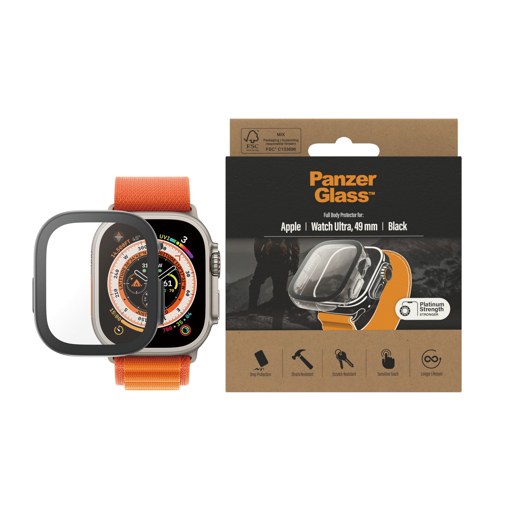 PanzerGlass Full Body – Displayschutz für Apple Watch Ultra 49 mm, Schwarz