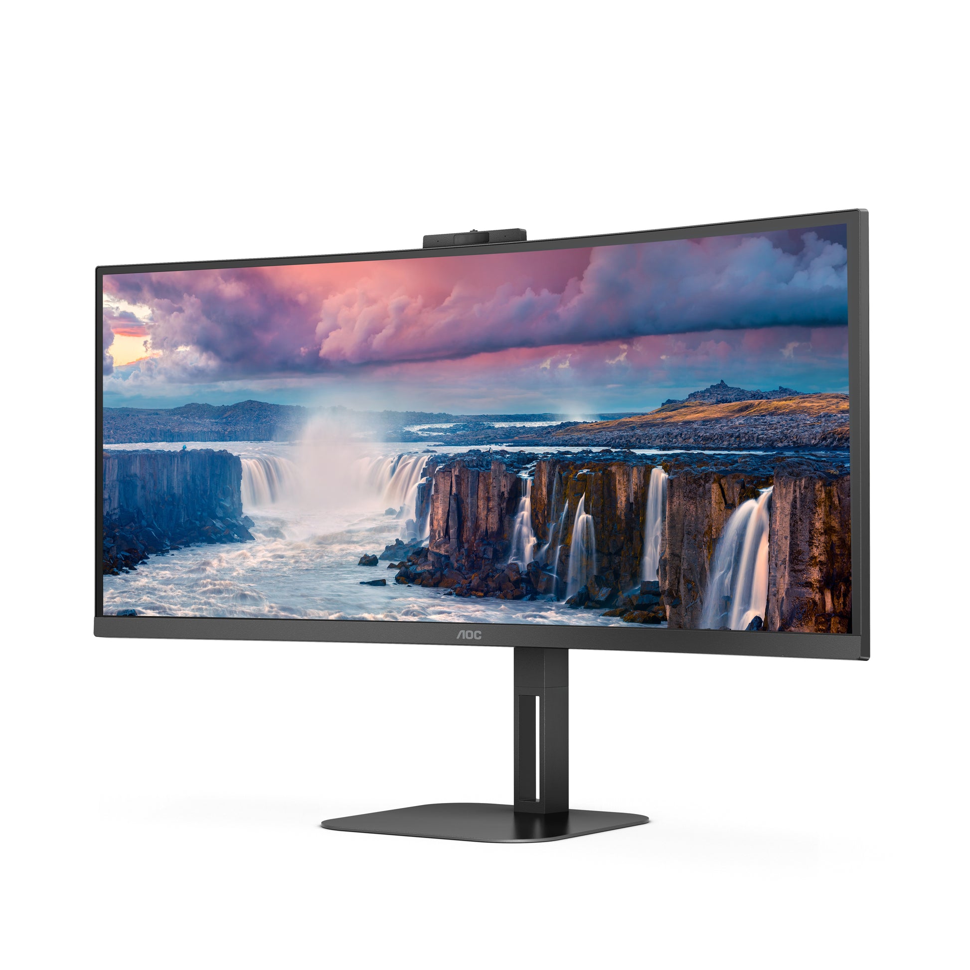 AOC CU34V5CW/BK – Monitor, 34", VA, 100 Hz, 300 cd/m², Webcam, USB-C, VESA 100 × 100, Schwarz