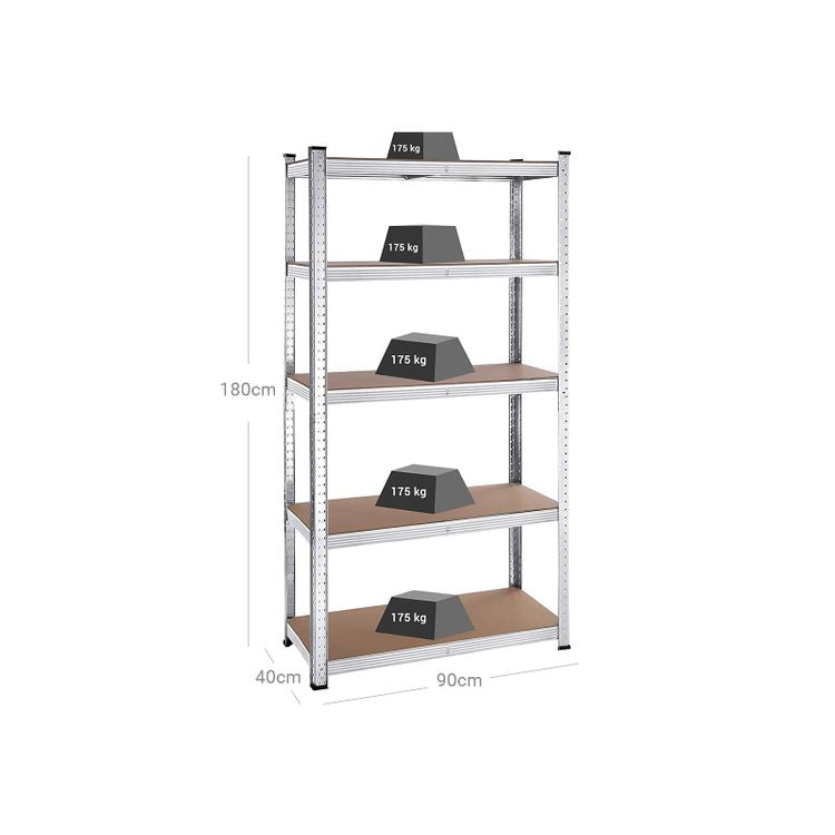 Songmics Lagerregal – freistehend – je 5 Böden – 40 × 90 × 180 cm – 175 kg pro Boden – Silber – 2er-Set