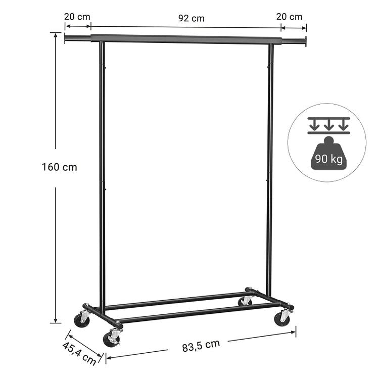 Songmics HSR13BKV1 Garderobenständer Schwerlast 90 kg – Eisen – Schwarz – 1'600 mm
