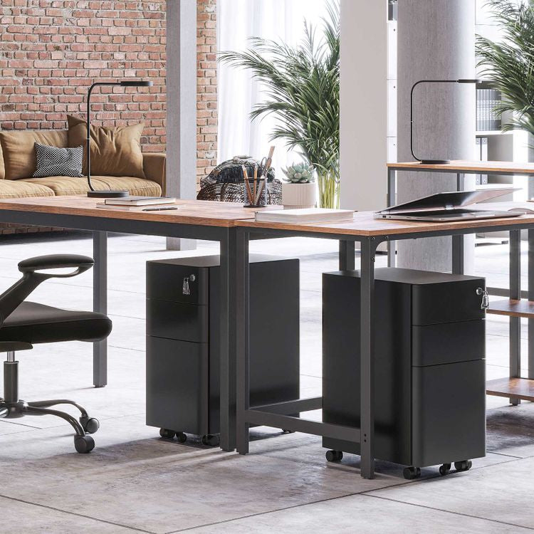 Songmics OFC030B01 – Rollcontainer, 3 Schubladen, abschliessbar, 460 × 300 × 592 mm, schwarz, Stahl