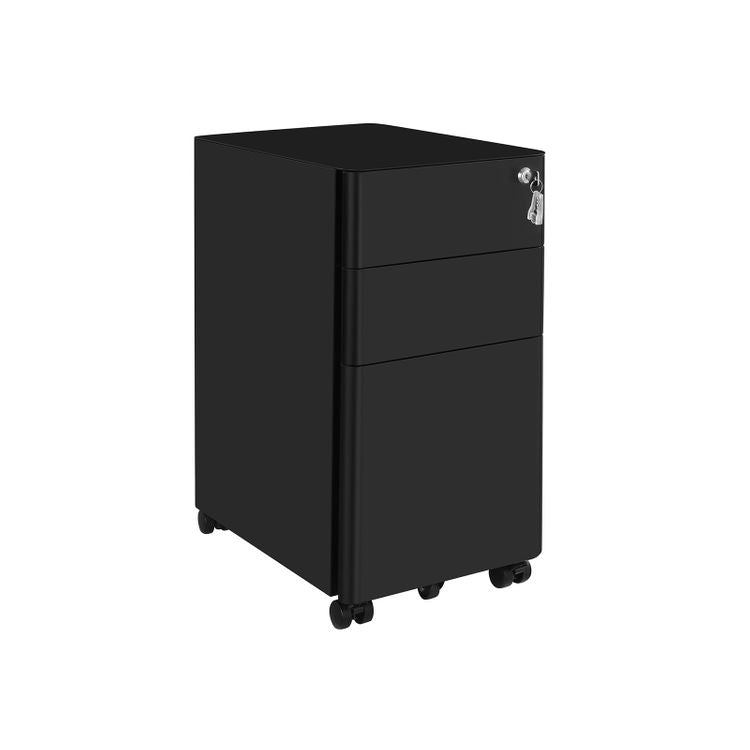 Songmics OFC030B01 – Rollcontainer, 3 Schubladen, abschliessbar, 460 × 300 × 592 mm, schwarz, Stahl