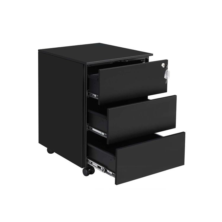 Songmics Rollcontainer – Stahl, schwarz, abschliessbar, 39 × 55 × 45 cm