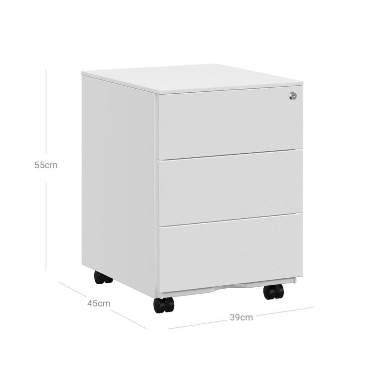 Songmics Rollcontainer – Stahl, weiss, abschliessbar, 45 × 39 × 55 cm
