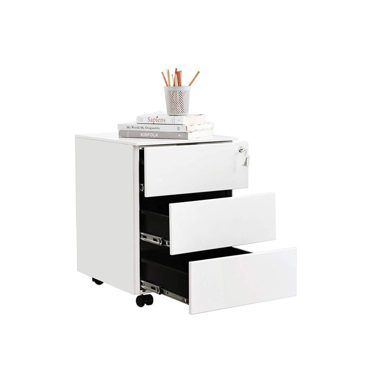Songmics Rollcontainer – Stahl, weiss, abschliessbar, 45 × 39 × 55 cm