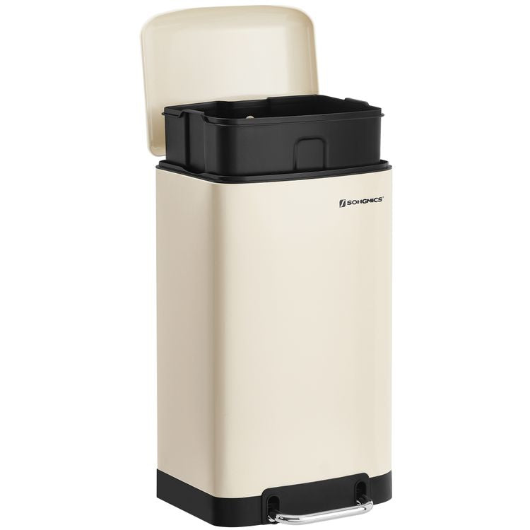 Songmics Abfallcontainer – 30 l – Stahl, creme – B × H × T 345 × 615 × 325 mm