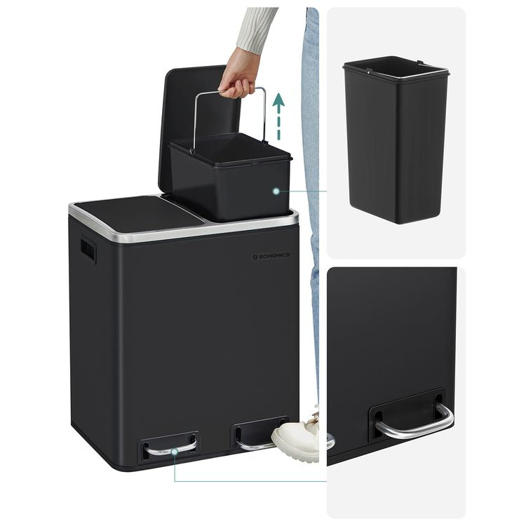 Songmics Systempapierkorb – 15 + 15 l, mit Deckel – Edelstahl – B × H × T 410 × 735 × 360 mm