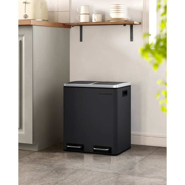 Songmics Systempapierkorb – 15 + 15 l, mit Deckel – Edelstahl – B × H × T 410 × 735 × 360 mm