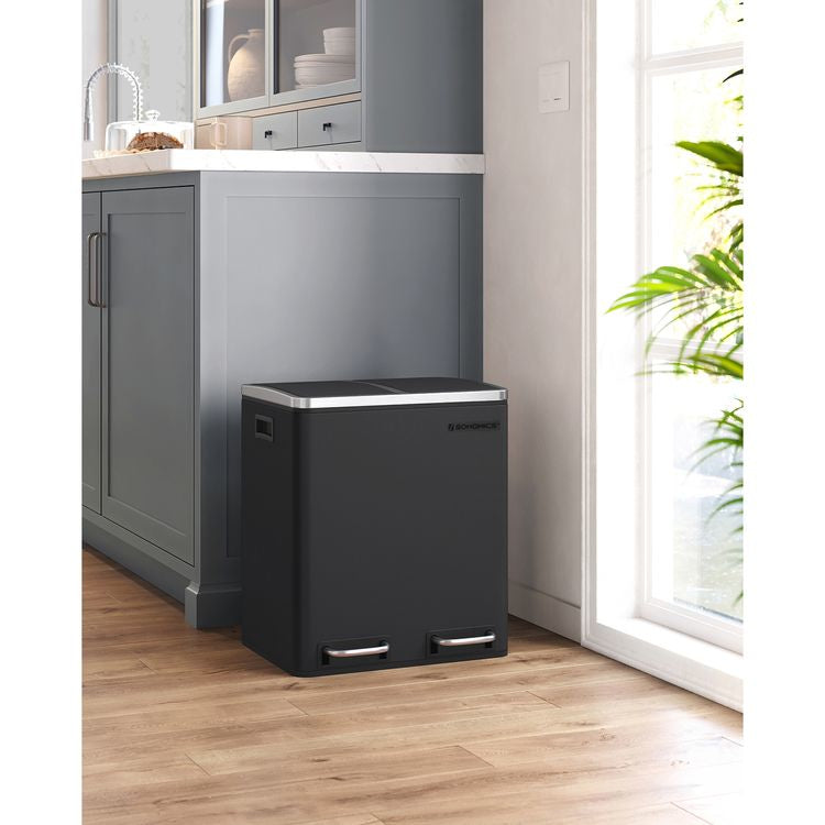 Songmics Systempapierkorb – 15 + 15 l, mit Deckel – Edelstahl – B × H × T 410 × 735 × 360 mm