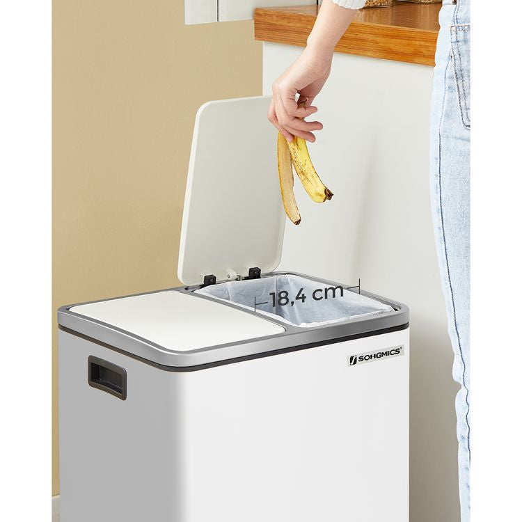 Songmics Papierkorb – 15 l – Stahl, weiss – B × H × T 410 × 470 × 315 mm, 2 Behälter