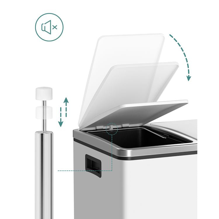 Songmics Papierkorb – 15 l – Stahl, weiss – B × H × T 410 × 470 × 315 mm, 2 Behälter