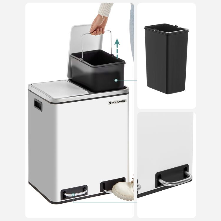 Songmics Papierkorb – 15 l – Stahl, weiss – B × H × T 410 × 470 × 315 mm, 2 Behälter