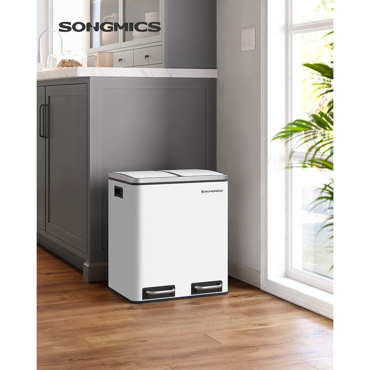 Songmics Papierkorb – 15 l – Stahl, weiss – B × H × T 410 × 470 × 315 mm, 2 Behälter