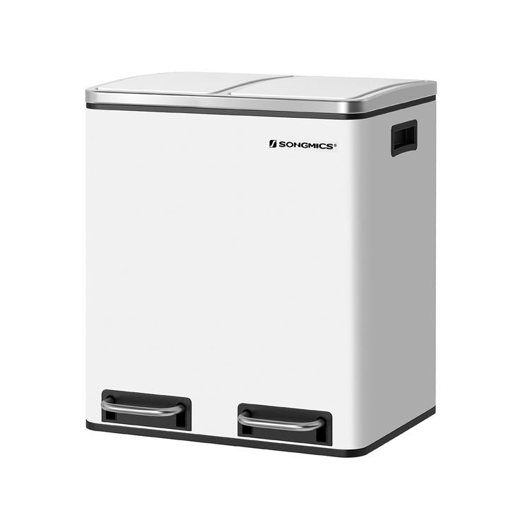 Songmics Papierkorb – 15 l – Stahl, weiss – B × H × T 410 × 470 × 315 mm, 2 Behälter