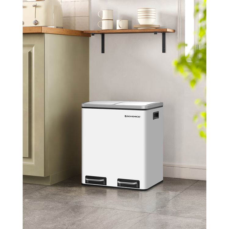 Songmics Papierkorb – 15 l – Stahl, weiss – B × H × T 410 × 470 × 315 mm, 2 Behälter